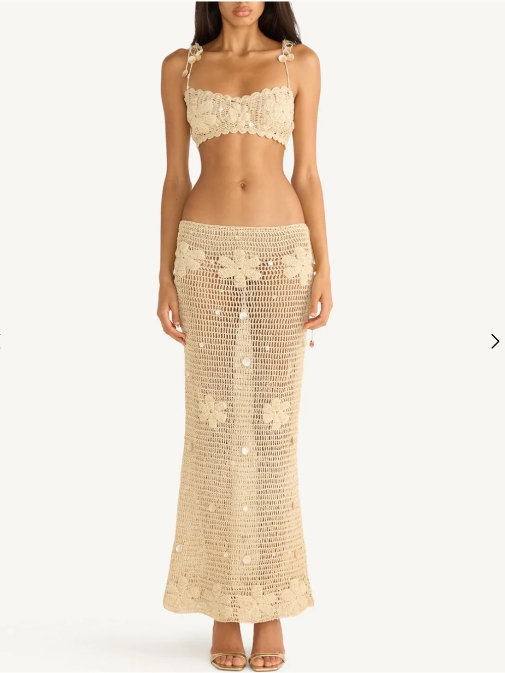 Asta Resort Charlotte Crochet Bralette & Maxi Skirt Set — Sand Shimmer - XS - Picture 1 of 9